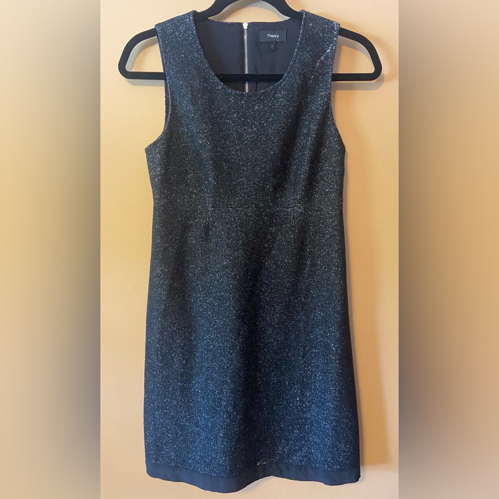 Theory Raneid K Felt Knit Black Wool Blend Mini Dress Sz 2